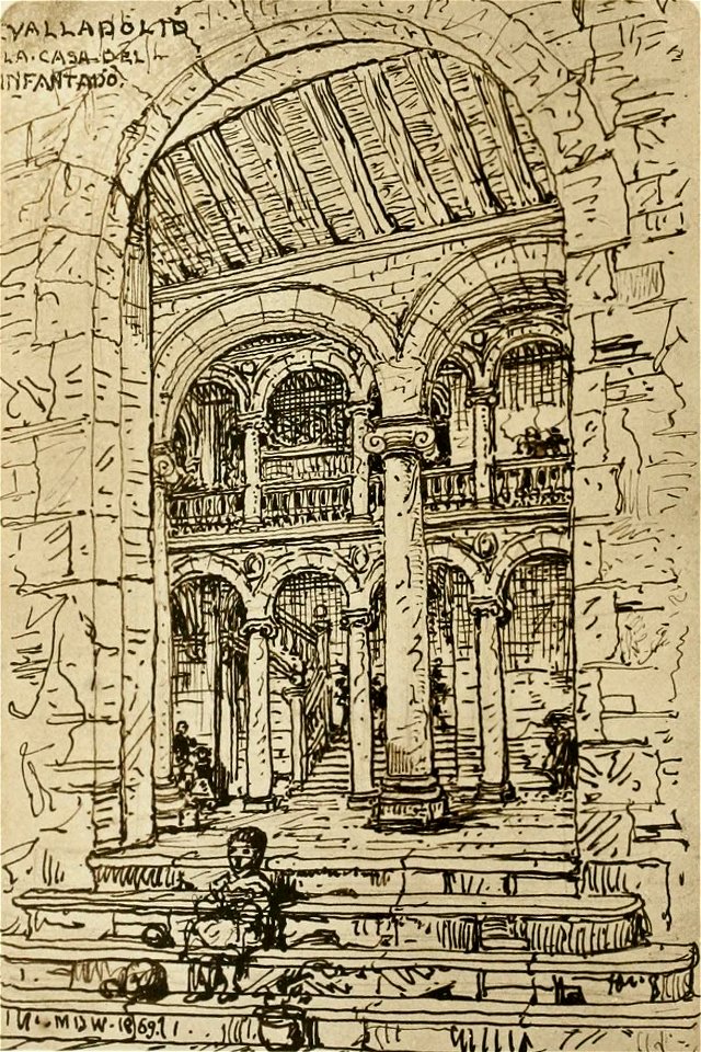 1872, An architect's note-book in Spain, principally illustrating the domestic architecture of that country, plate 07, Valladolid, La Casa de el Infantado (cropped)