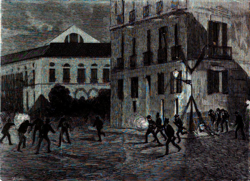 1872-07-24, La Ilustración Española y Americana, Atentado contra los reyes de España en la noche del 18 a (cropped) Lucha entre los agentes de orden público y los regicidas