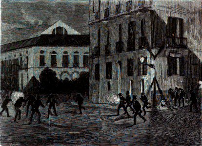 1872-07-24, La Ilustración Española y Americana, Atentado contra los reyes de España en la noche del 18 a (cropped) Lucha entre los agentes de orden público y los regicidas