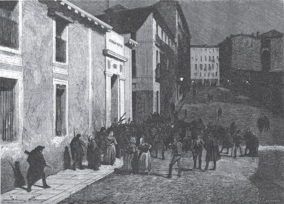 1872-12-24, La Ilustración Española y Americana, Madrid, Motín en la noche del 11, una turba de sublevados invaden el Museo Arqueológico (cropped)