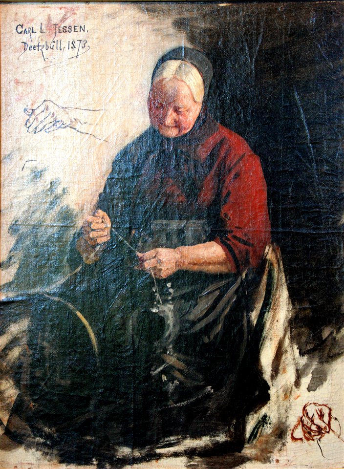 1873 Jessen Alte Frau am Spinnrad anagoria