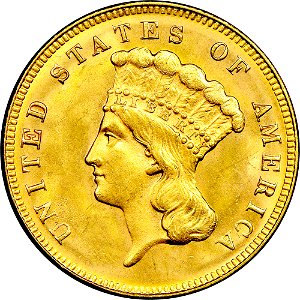 1874 Three-dollar piece obverse