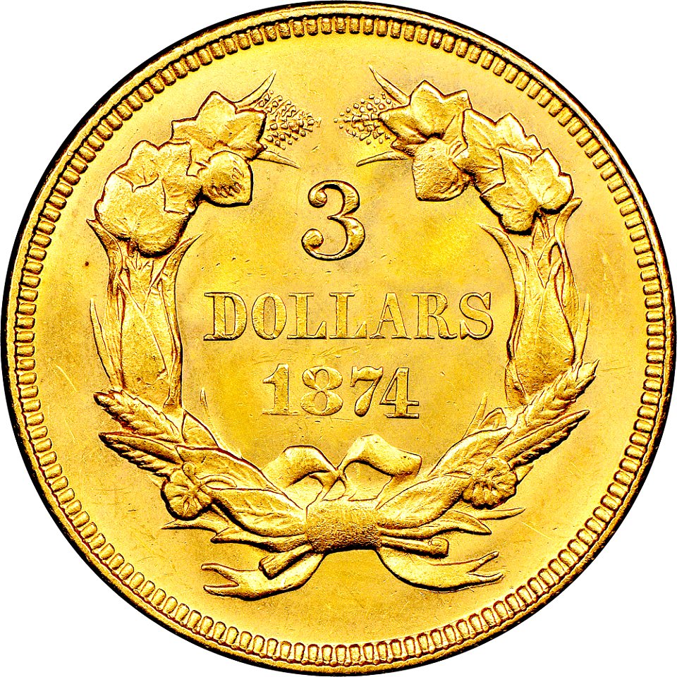 1874 Three-dollar piece reverse