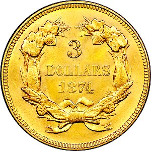 1874 Three-dollar piece reverse
