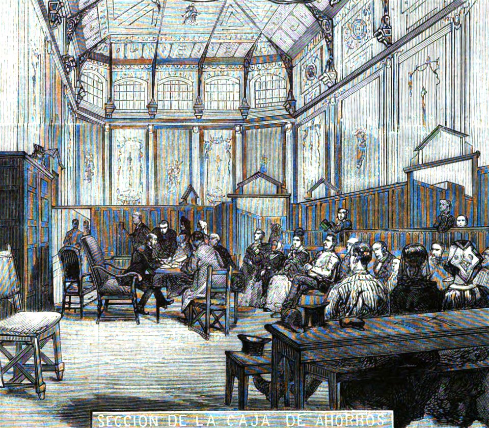 1876-09-30, La Ilustración Española y Americana, Establecimientos benéficos de Madrid (cropped) Monte de Piedad y caja de ahorros de Madrid, Sección de la caja de ahorros