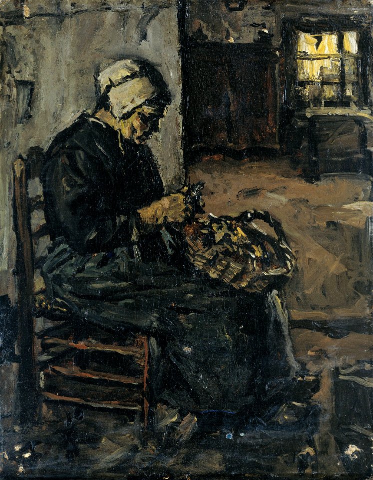Boerenvrouw aardappels schillend Rijksmuseum SK-A-4696