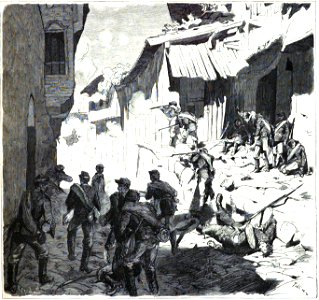 1877-08-30, La Ilustración Española y Americana, Plewna (Bulgaria), Sangriendo episodio de la batalla del 31 de julio, Combate en las calles de la población (cropped)