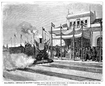 1877-09-22, La Ilustración Española y Americana, Salamanca, Bendición de máquinas y material móvil para el nuevo ferro-carril, en presencia del rey, el 9 del actual