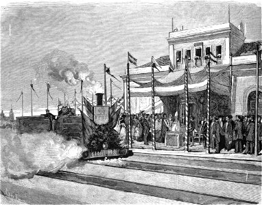 1877-09-22, La Ilustración Española y Americana, Salamanca, Bendición de máquinas y material móvil para el nuevo ferro-carril, en presencia del rey, el 9 del actual (cropped)