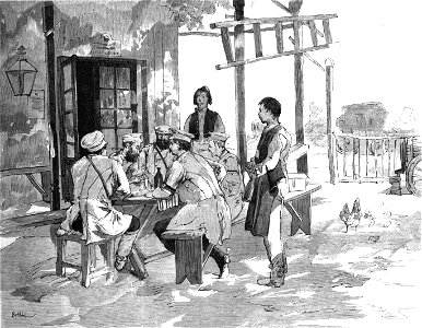 1877-07-22, La Ilustración Española y Americana, Crónica ilustrada de la Guerra de Oriente p. 49 (cropped) Michalesti, Alojamiento de algunos corresponsales de periódicos
