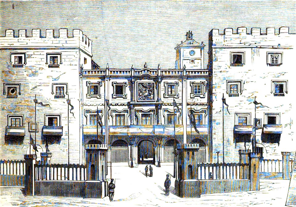 1877-08-30, La Ilustración Española y Americana, Últimos apuntes del viaje de S. M. el rey á las provincias del noroeste (cropped) Gijòn, Palacio del Sr. Marqués de San Estéban, morada de S. M. y S. A. R.