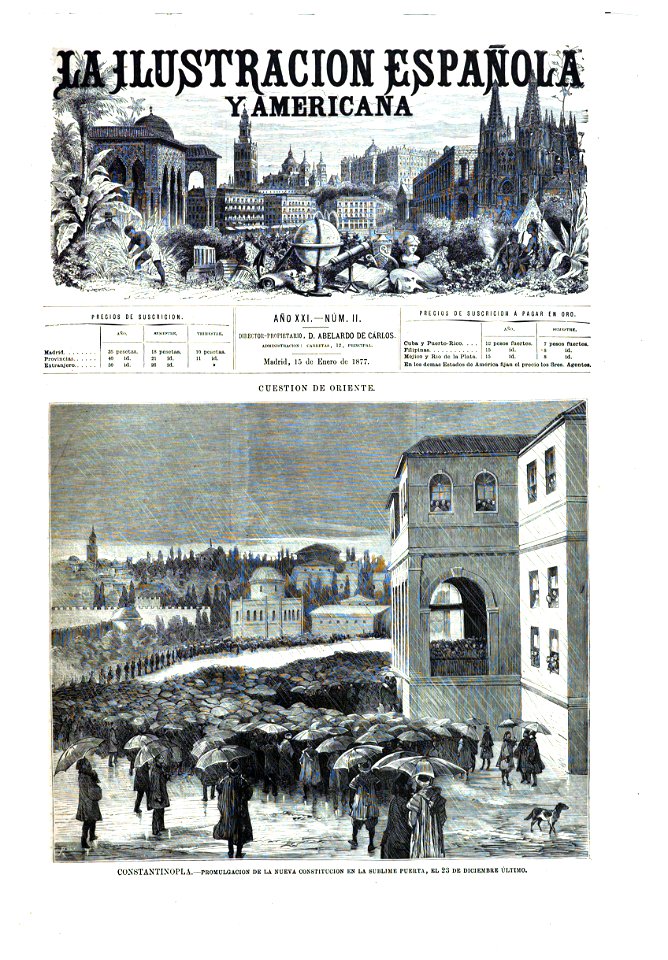 1877-01-15, La Ilustración Española y Americana, Constantinopla, Promulgación de la nueva Constitución en la Sublime Puerta, el 23 de diciembre último