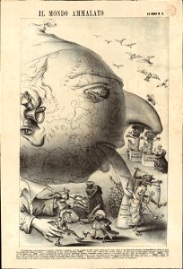 1878 allegorical map by Augusto Grossi - Il mondo ammalato