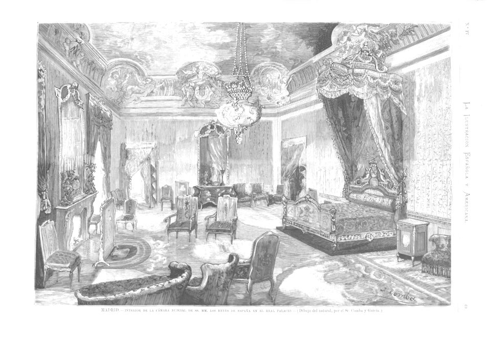 1878-01-30, La Ilustración Española y Americana, Madrid, Interior de la cámara nupcial de los reyes de España en el Real Palacio, Comba