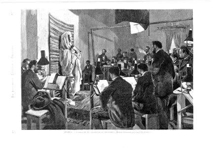 1878-02-15, La Ilustración Española y Americana, Madrid, Una sesión en la Sociedad de Acuarelistas, Pellicer. Free illustration for personal and commercial use.