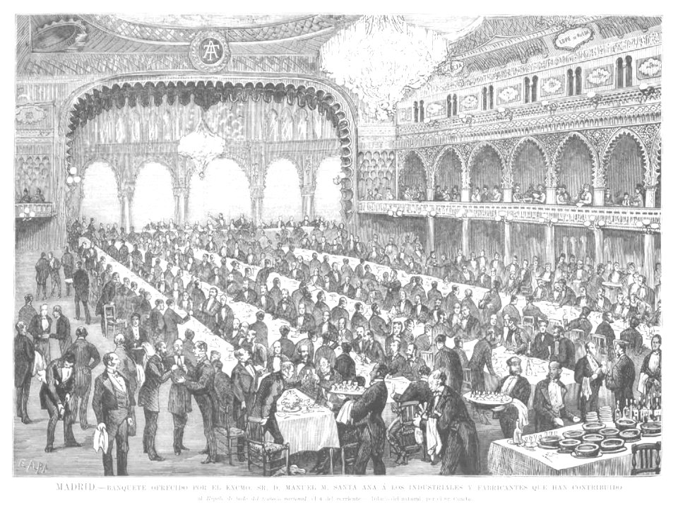 1878-02-15, La Ilustración Española y Americana, Madrid, Banquete ofrecido por el Excmo. Sr. D. Manuel M. Santa Ana a los industriales y fabricantes que han contribuido