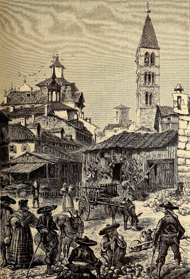 1878, Picturesque Europe, vol II, Market-place, Valladolid (cropped)