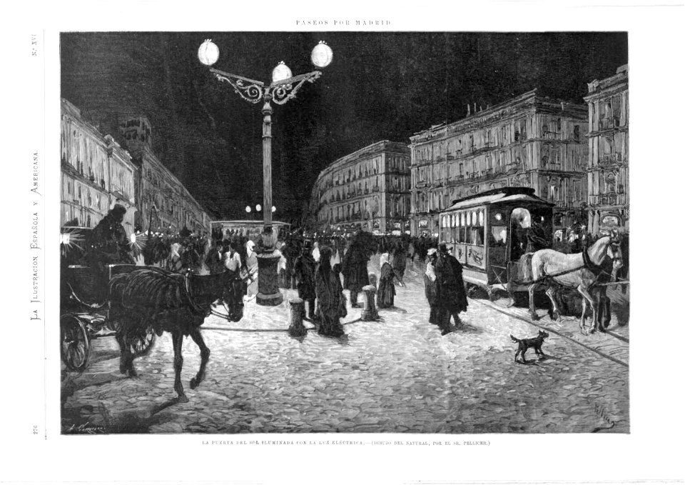 1878-03-30, La Ilustración Española y Americana, Paseos por Madrid, La Puerta del Sol iluminada con la luz eléctrica Paseos por Madrid, Pellicer