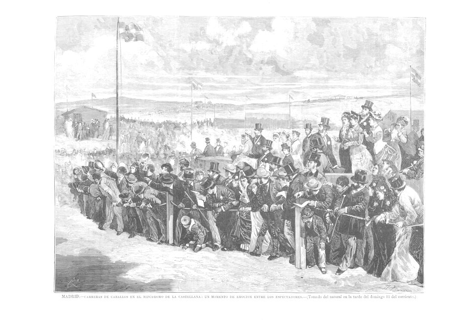 1879-05-22, La Ilustración Española y Americana, Madrid, Carreras de caballos en el hipódromo de la Castellana, Un momento de emoción entre los espectadores