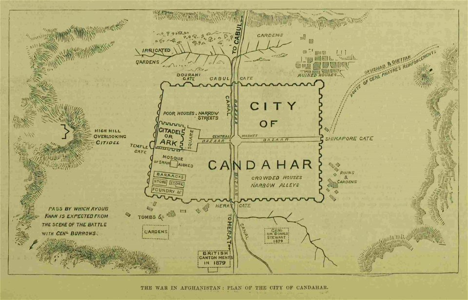 1880 map of Kandahar