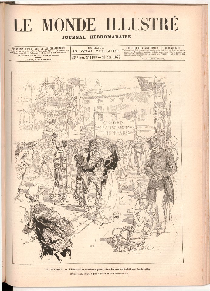 1879-11-29, Le Monde illustré, L'Estudiantina murcienne quétant dans les rues de Madrid pour les inondés, Vierge