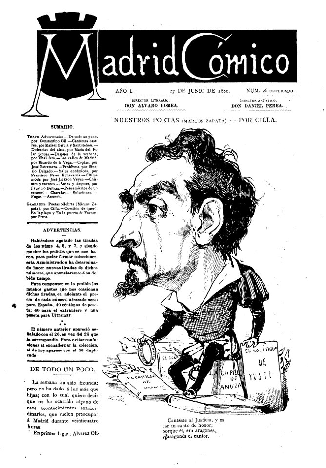 1880-06-27, Madrid Cómico, Marcos Zapata, Cilla