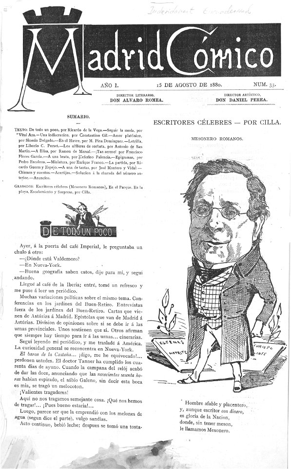 1880-08-15, Madrid Cómico, Mesonero Romanos, Cilla