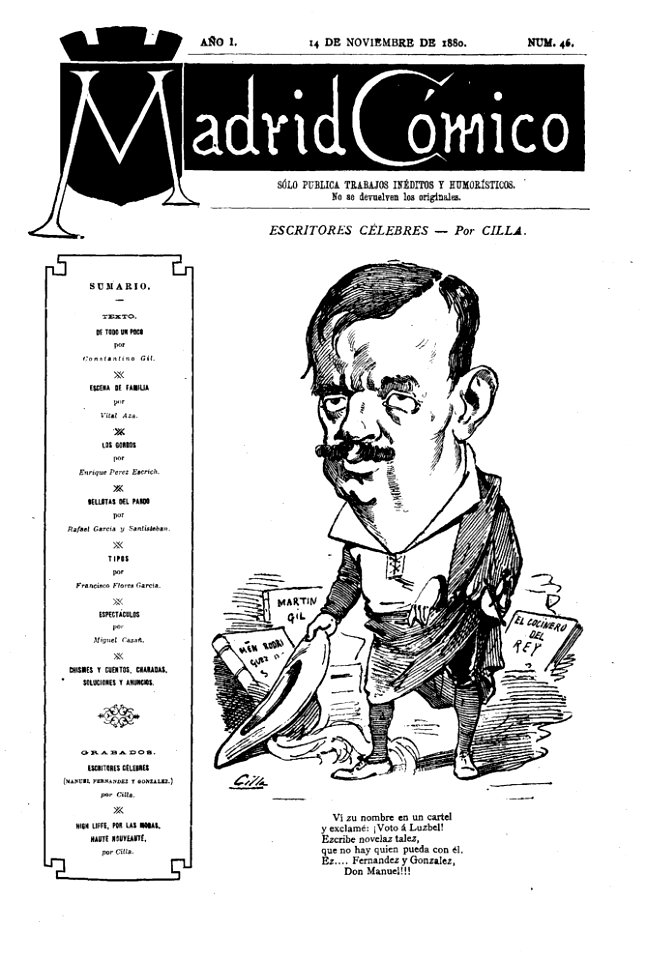 1880-11-14, Madrid Cómico, Manuel Fernández y González, Cilla