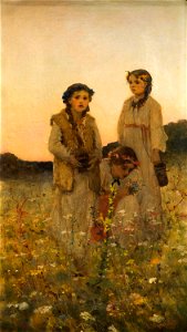 Leon Wyczółkowski - Dziewczynki zbierające kwiaty na łące 1880