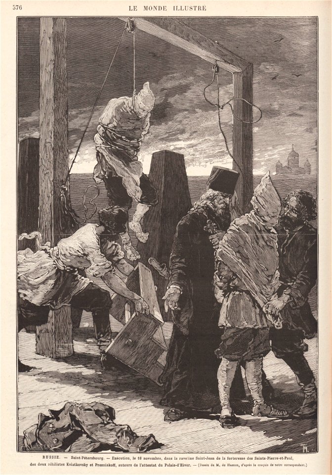 1880-12-18, Le Monde illustré, Russie, Saint-Pétersbourg, Exécution, le 16 de novembre, des deux nihilistes Kviatkovsky et Presniakoff