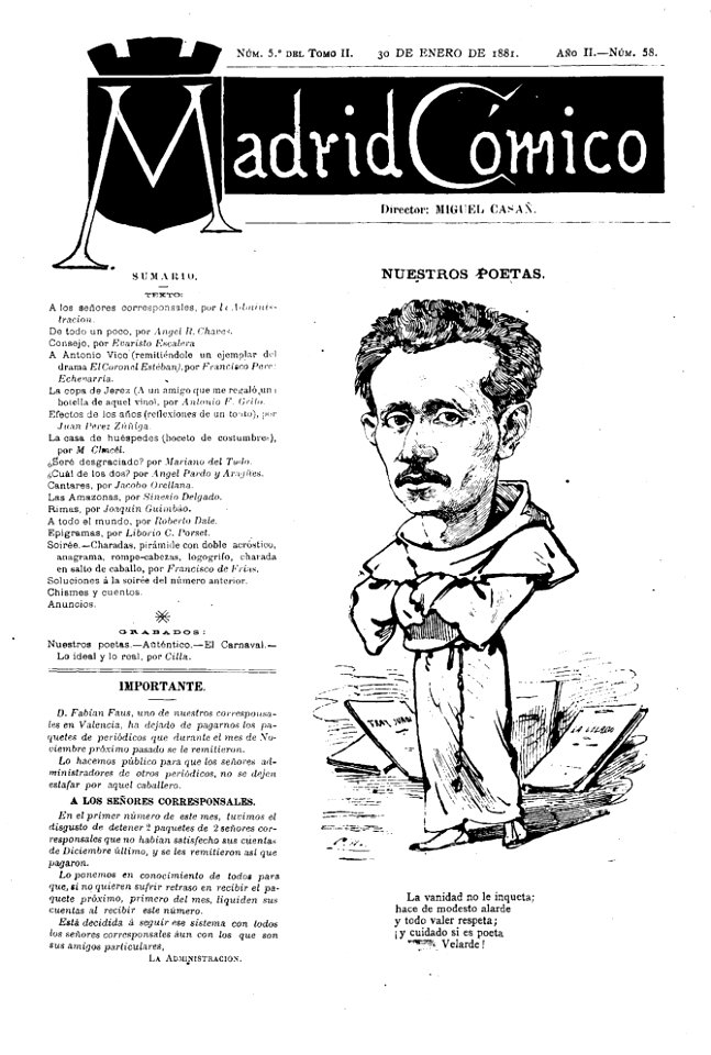 1881-01-30, Madrid Cómico, José Velarde, Cilla