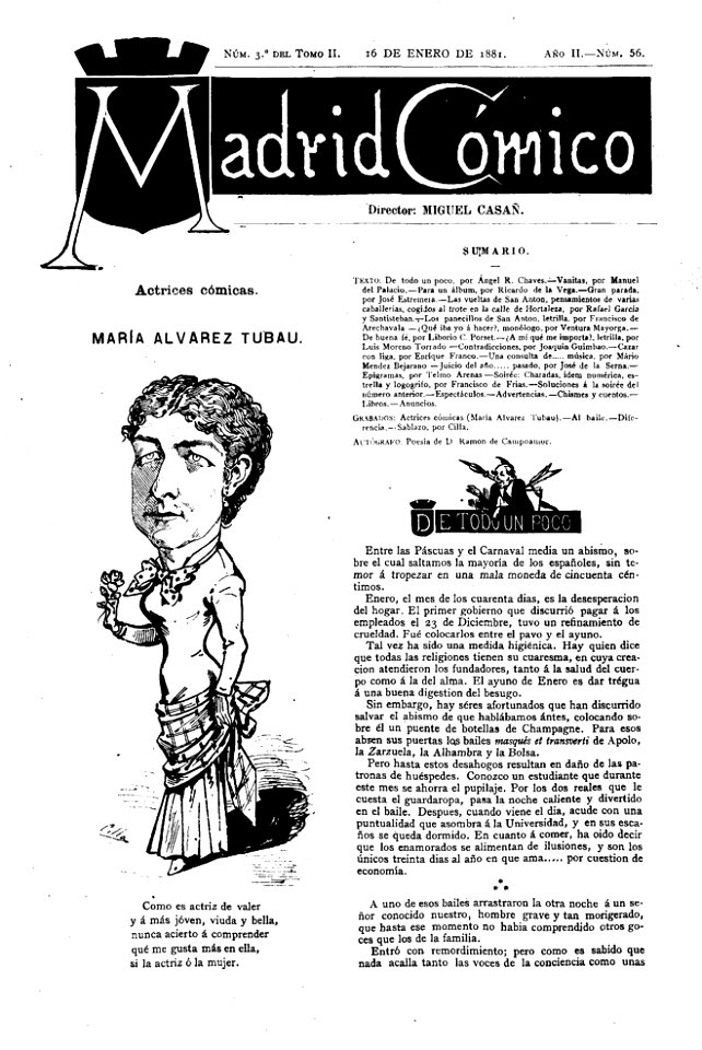 1881-01-16, Madrid Cómico, María Álvarez Tubau, Cilla