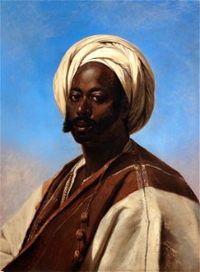 Eugène Verboeckhoven - Portrait of a man in a white turban. Free illustration for personal and commercial use.