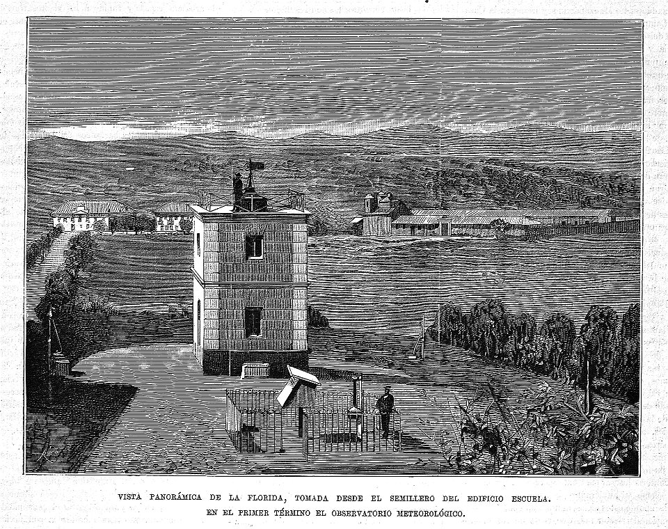 1881-08-01, El Campo, Agricultura, Jardinería y Sport, Vista panorámica de La Florida, tomada desde el semillero del edificio-escuela, en el primer término el observatorio metereológico