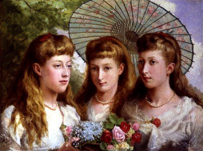 The three daughters of King Edward VII and Queen Alexandra by Sydney Prior Hall. Free illustration for personal and commercial use.