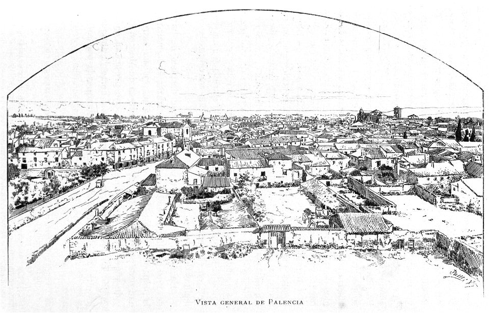 1885, España, sus monumentos y sus artes, su naturaleza e historia, Valladolid, Palencia y Zamora, Vista general de Palencia, Passos