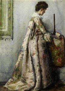 Henry Scott Tuke - The silk gown, Portrait of Maria Tuke Sainsbury. Free illustration for personal and commercial use.