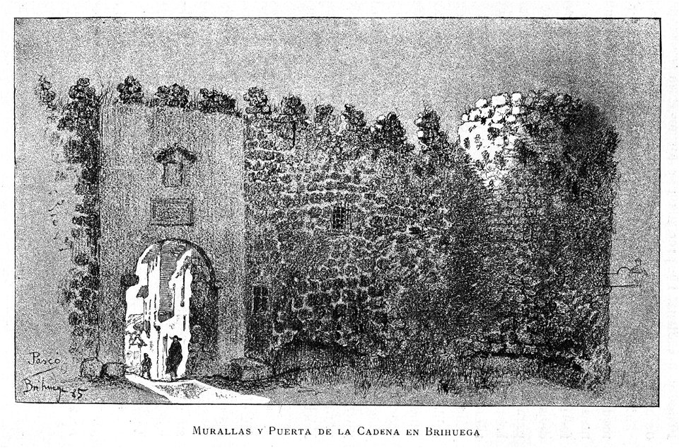 1886, España, sus monumentos y sus artes, su naturaleza e historia, Castilla La Nueva, vol 2, Murallas y puerta de la Cadena en Brihuega, Pascó