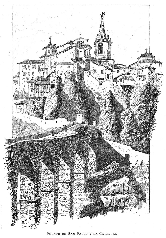 1886, España, sus monumentos y sus artes, su naturaleza e historia, Castilla La Nueva, vol 2, Puente de San Pablo y la catedral, Cuenca, Pascó