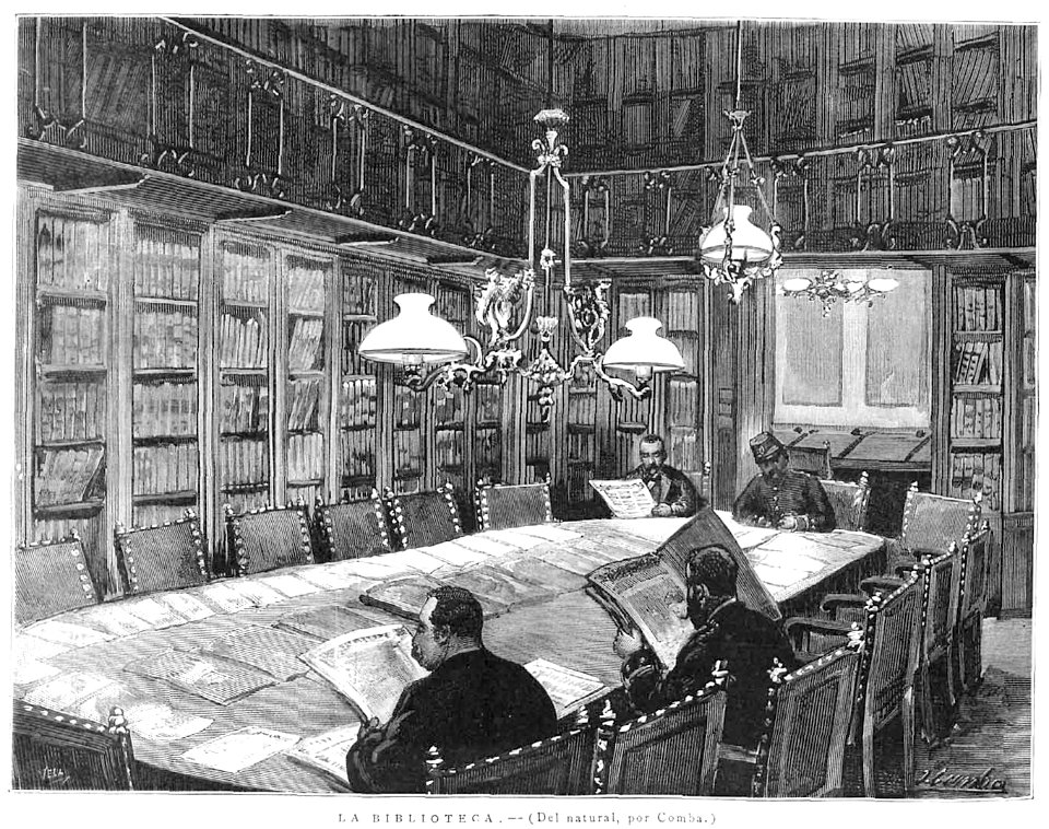 1886-05-30, La Ilustración Española y Americana, Madrid, El nuevo domicilio del Centro del Ejército y la Armada, La biblioteca, Comba, Vela