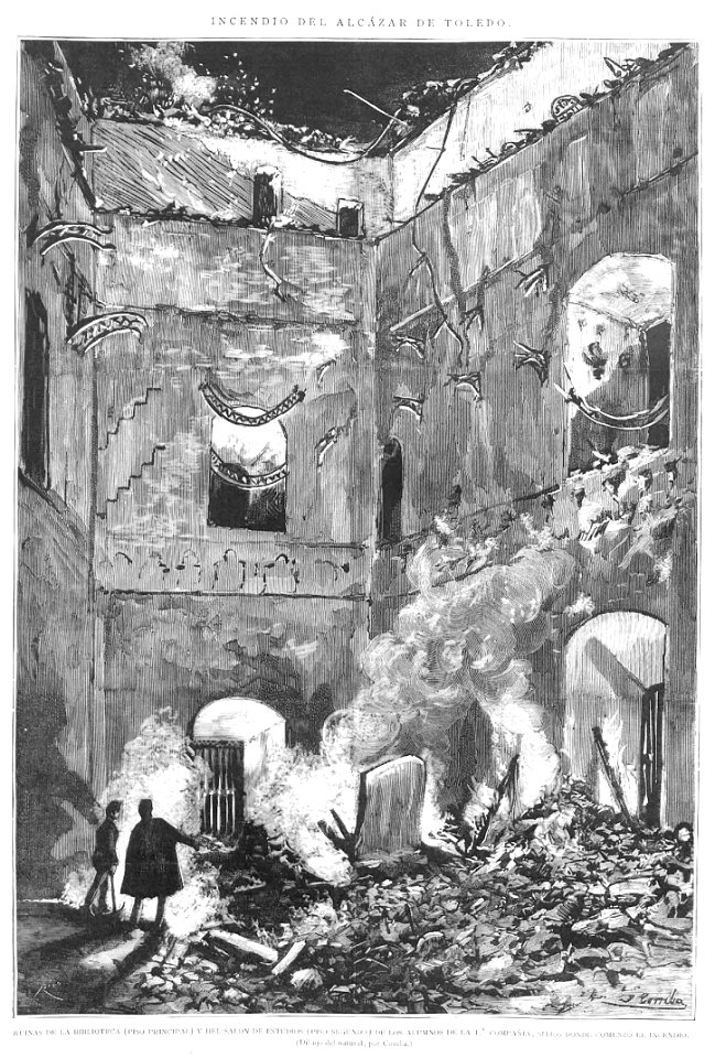 1887-01-15, La Ilustración Española y Americana, Incendio del alcázar de Toledo, Ruinas de la biblioteca, Comba, Rico