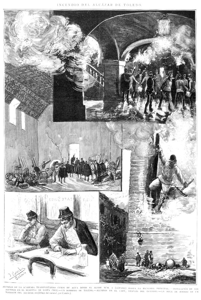 1887-01-22, La Ilustración Española y Americana, Incendio del alcázar de Toledo, collage, Comba, Rico