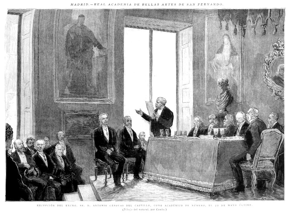 1887-06-08, La Ilustración Española y Americana, Recepción de Antonio Cánovas del Castillo como académico de número el 29 de mayo último, Comba, Carretero