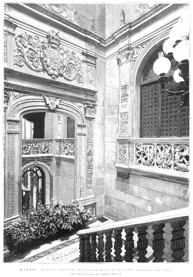 1887-02-28, La Ilustración Española y Americana, Madrid, Escalera principal del palacio de los Marqueses de Viana, Edgardo Debás, Rico
