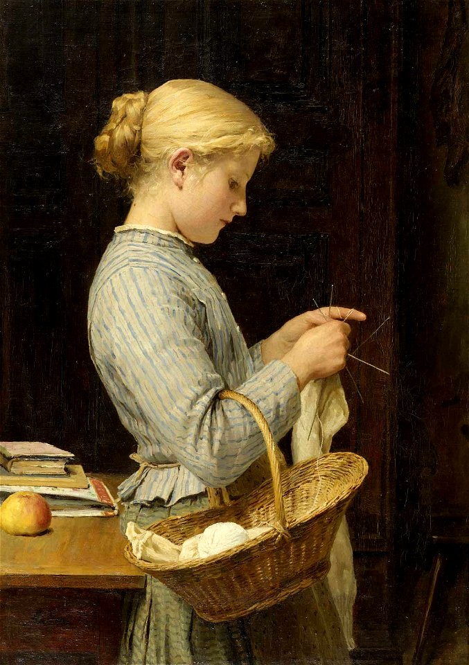 Albert Anker - Strickendes Mädchen (1888)
