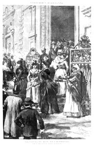 1887-04-22, La Ilustración Española y Americana, La salida de misa, en Calatravas, Manuel Domínguez, Rico