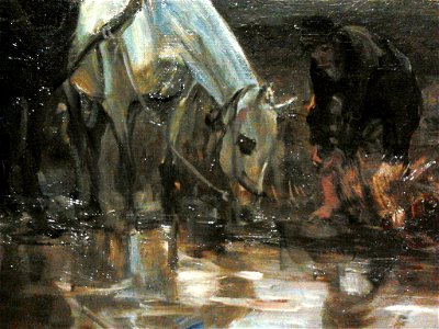 Wierusz-Kowalski Peasant carts before the puddle (detail). Free illustration for personal and commercial use.