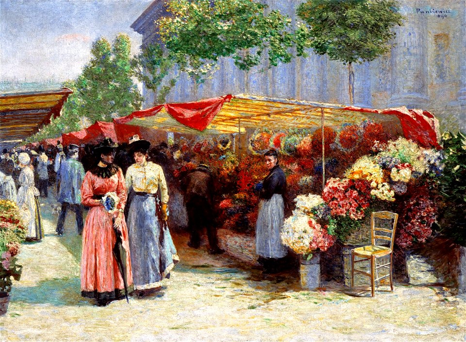 Pankiewicz-Targ na kwiaty przed kościołem św Magdaleny w Paryżu 1890