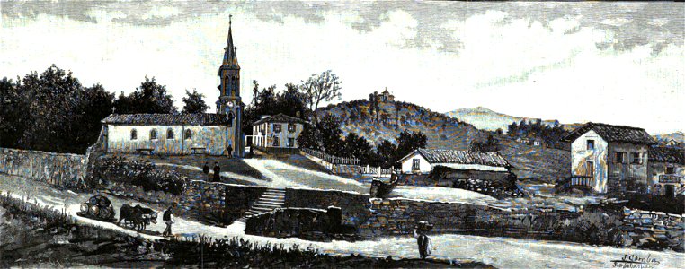 1890-09-15, La Ilustración Española y Americana, San Sebastián, La vieja iglesia de San Sebastián «el Antiguo» y sus alrededores, antes de la construcción del palacio de Miramar (cropped) Iglesia de San Sebastián el Antiguo