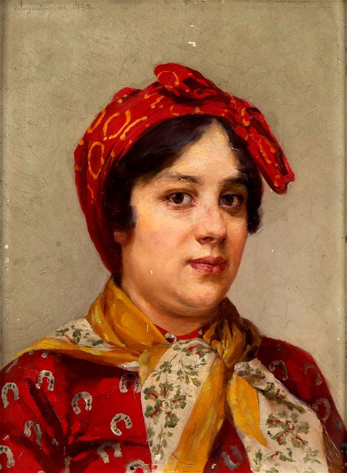 Aleksander Augustynowicz - Portret kobiety w czerwieni 1890